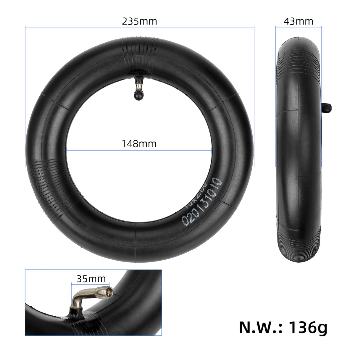 Reinforced inner tube 10x2.5 with a 90° valve for the electric scooter KuKirin G1