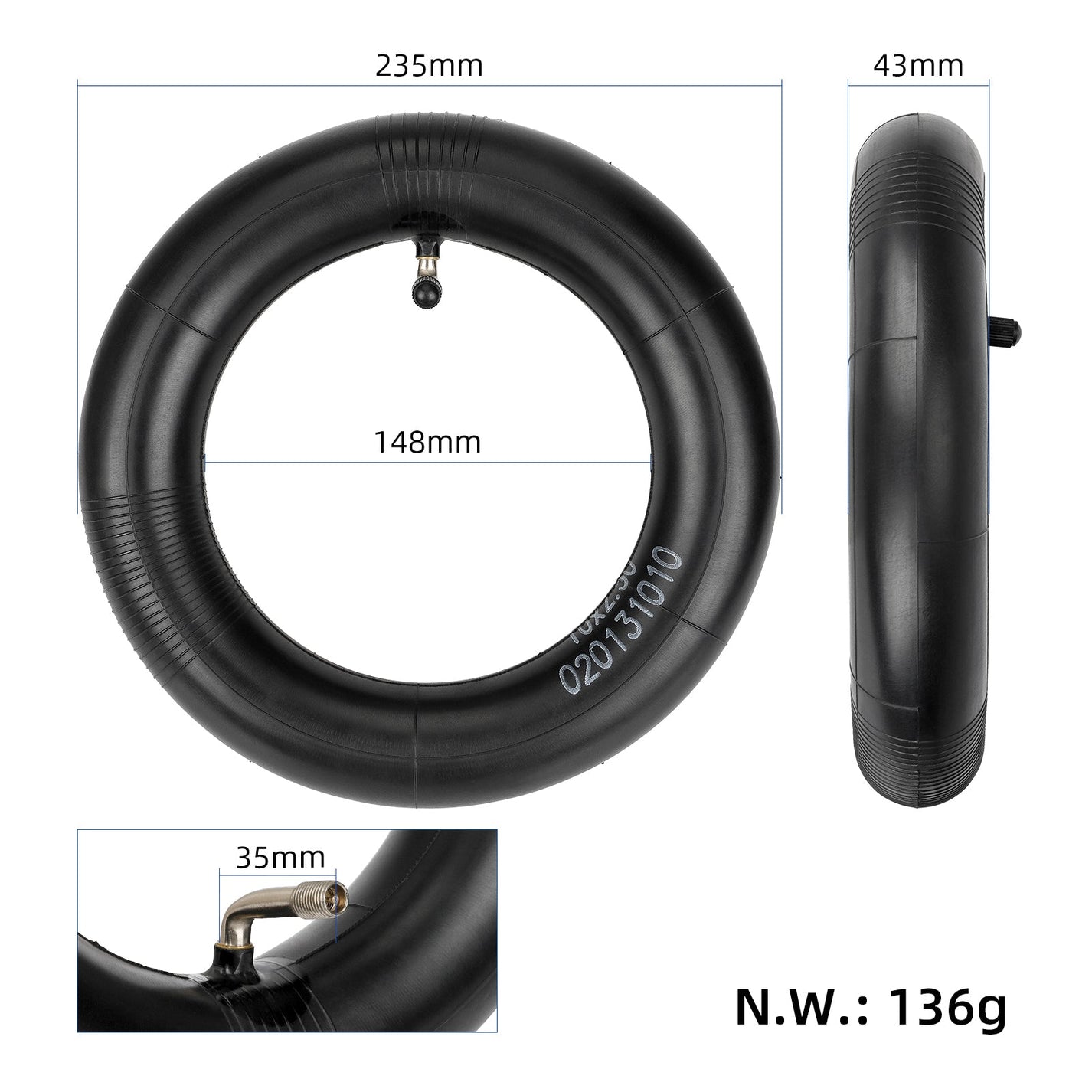 Reinforced Inner Tube 10x2.5 with 90° Valve for Electric Scooter Kaabo Mantis 10 Base