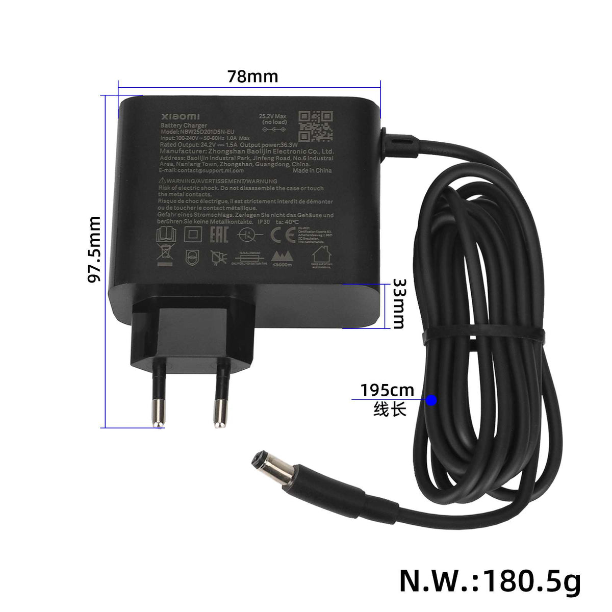 Originalni polnilec 24.2V 1.5A za električni skiro Xiaomi 4 Lite 2nd Gen