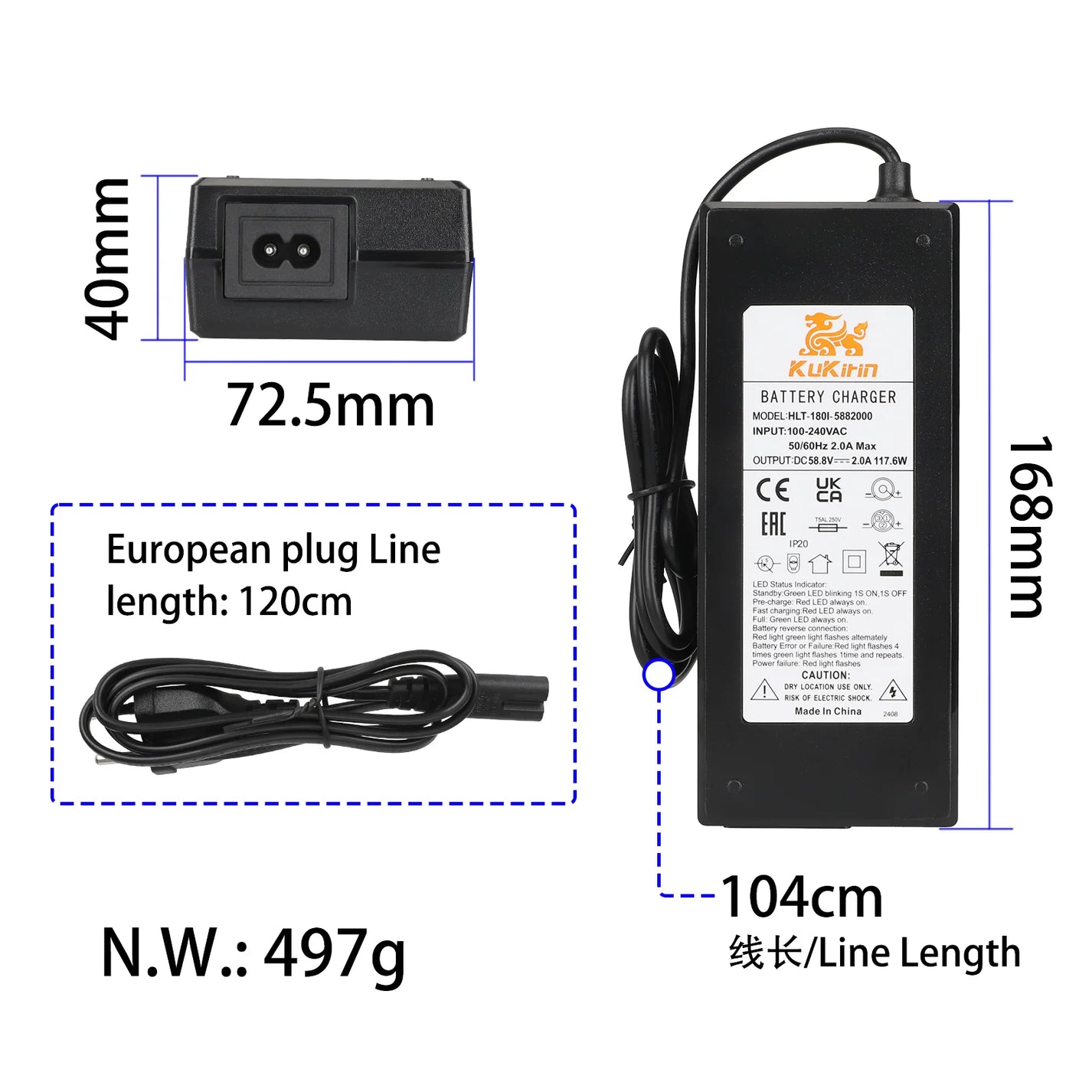 Original charger 58.8V 2A for electric scooter KuKirin G2 Master 2025