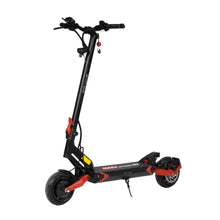 The product is an Electric Scooter, model Eco Speed 9X. The image shows the scooter's construction, which is black with red details. It features a wide deck for standing, control levers on the handlebars, and larger tires for a comfortable ride. The brake lever and other control elements on the handlebars are also visible.