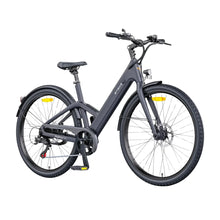 The product shown is an electric bike, brand Engwe, model MapFour N1. The bike features a sleek dark grey design, wide wheels, and a comfortable seat. The handlebars are visible at the front, while a derailleur is mounted at the rear. The bike is designed for comfortable riding on city streets.