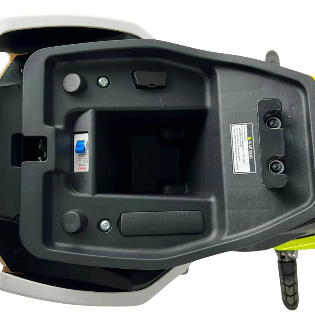 Top view of the Electric Motorcycle Felo Fw 06, showing the storage compartment.