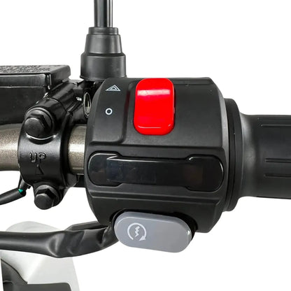 Close-up of the handlebars with controls on the Electric motorcycle Felo Fw 06.