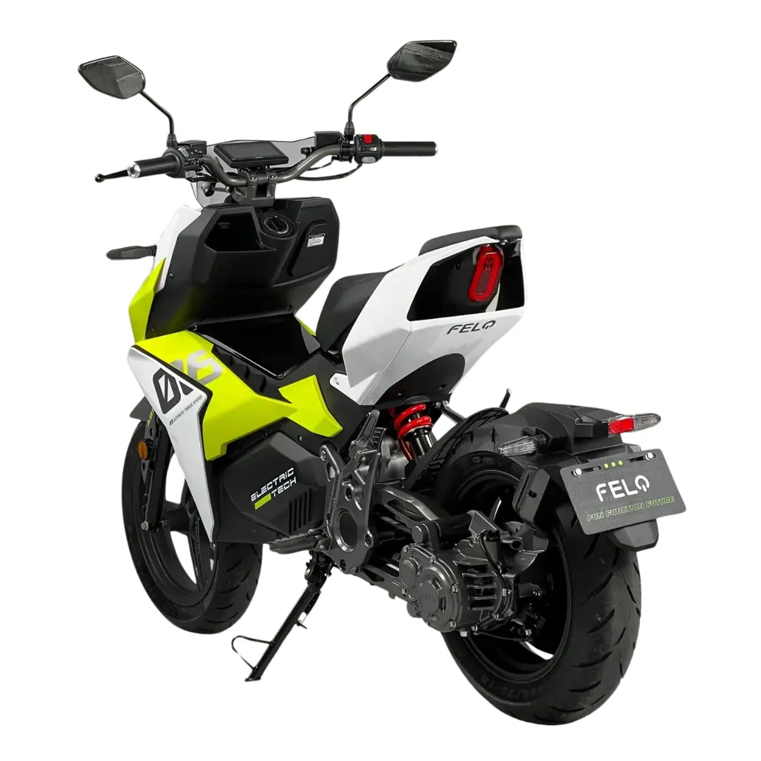 Electric Motorcycle Felo Fw 06 in an elegant design with vibrant yellow and white accents.