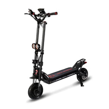 The product pictured is an electric scooter, model Kaabo Wolf Warrior X Plus. The image shows the scooter with a robust construction, wide deck, and two front lights. The handlebars are equipped with controls for easy operation. The overall design is sporty and modern, suggesting powerful performance and riding comfort.