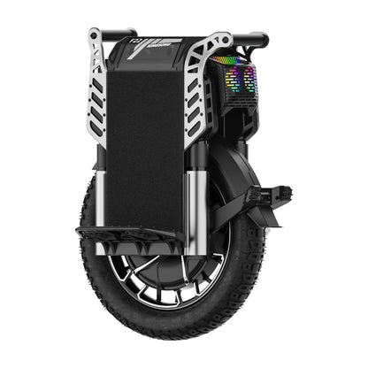 The product in the image is an electric unicycle, model KingSong F22 Pro. A robust construction with a large wheel equipped with all-terrain tires is visible. The front features a display showing ride information, along with lighting elements that add to its aesthetic appeal. The unicycle is designed for comfortable and dynamic riding.