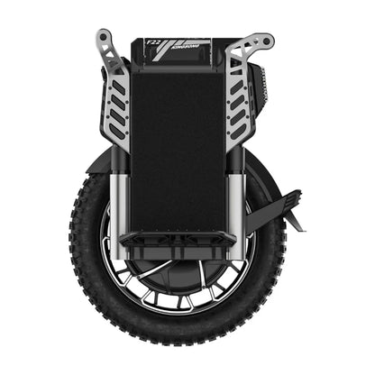 The product pictured is an electric unicycle, model KingSong F22 Pro. The image shows the upper part of the unicycle, which includes a wide tire and robust construction, indicating its suitability for various terrains. Support elements and a footboard are also visible, allowing for a comfortable ride.