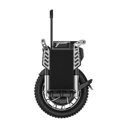The product in the image is an electric unicycle, model KingSong F22 Pro. The front of the unicycle is visible, featuring a robust wheel with a coarse tread, indicating its suitability for various terrains. The mounts and platform, which provide a comfortable ride and stability, are also visible.