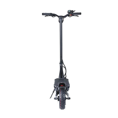 The product is an Electric Scooter, brand Kaabo, model Mantis 10 Plus. The image shows the rear of the scooter, which features a wide rear wheel and robust construction. The handlebars with grips and a display on the control panel are also visible, indicating functionality and comfort during the ride.