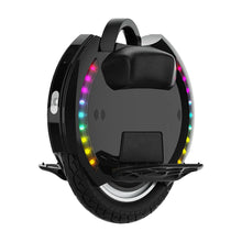 The image shows an electric unicycle, model KingSong 14D. The product features a single-wheel system and is designed for easy riding. A black surface is visible with a comfortable seat and LED lights surrounding the wheel, giving it a modern look. The wheel also has a protective rim and a robust tire profile, which allows for better stability during riding.
