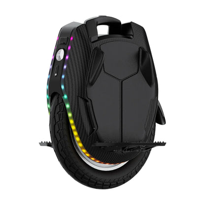 The product is an Electric unicycle (EUC), Kingsong brand, model 16X. The image shows the rear of the unicycle, featuring a modern design with a carbon fiber frame and LED lights surrounding the wheel. A carrying handle and a foot pedal are also visible, allowing for easier handling and stability during riding.