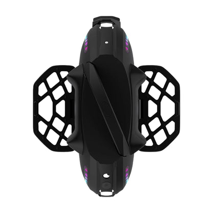 The product is an Electric Unicycle, brand KingSong, model 18XL. The image shows the top side of the unicycle, which has an ergonomic design and is equipped with protective side handles. LED lights are also visible, adding an aesthetic element and increasing visibility during riding.