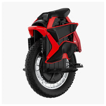 The product in the image is an electric unicycle, brand KingSong, model S22 Pro. The image shows the rear part of the unicycle, which has a robust wheel with a coarse tire tread, indicating its suitability for various terrains. The red and black color combination and ergonomically designed seating surface add to its sporty look and riding comfort.