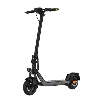 The product in the image is an electric scooter, brand KingSong, model N14. The image shows a black electric scooter with a wide deck and ergonomic handlebars. It features front lights and robust tires, indicating good stability and riding comfort. The overall design is modern and sporty, making it attractive to users.