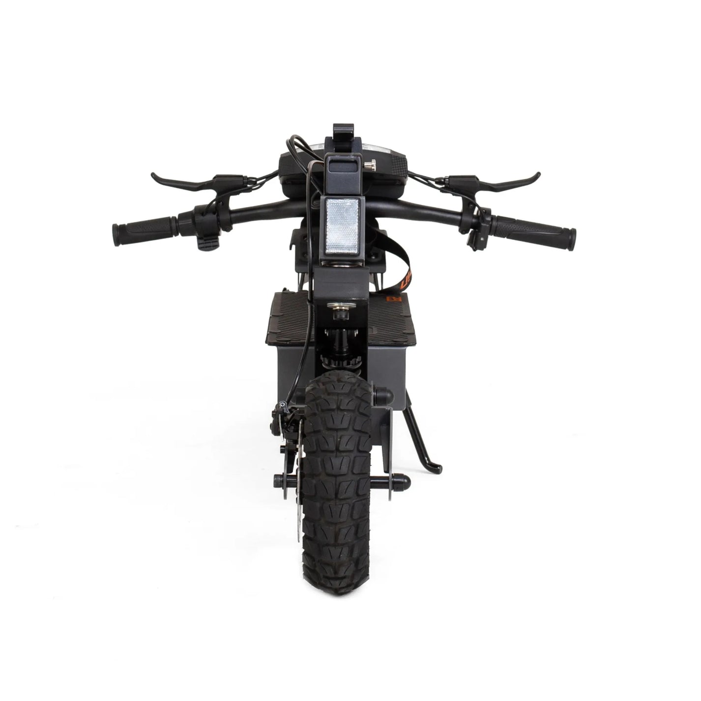The product shown in the image is an Electric Scooter, model KuKirin G2. The image displays the front part of the scooter, including the handlebars with grips and the display. A wide tire is also visible, indicating a robust design suitable for various terrains. The overall aesthetic is modern and functional.