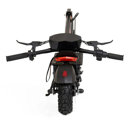 The product in the image is an Electric Scooter, model KuKirin G2. The rear of the scooter is visible, showing the handlebars, taillights, and a wide rear wheel with a coarse tread, suggesting its suitability for various terrains. The scooter's color is black, giving it a modern and sporty look.