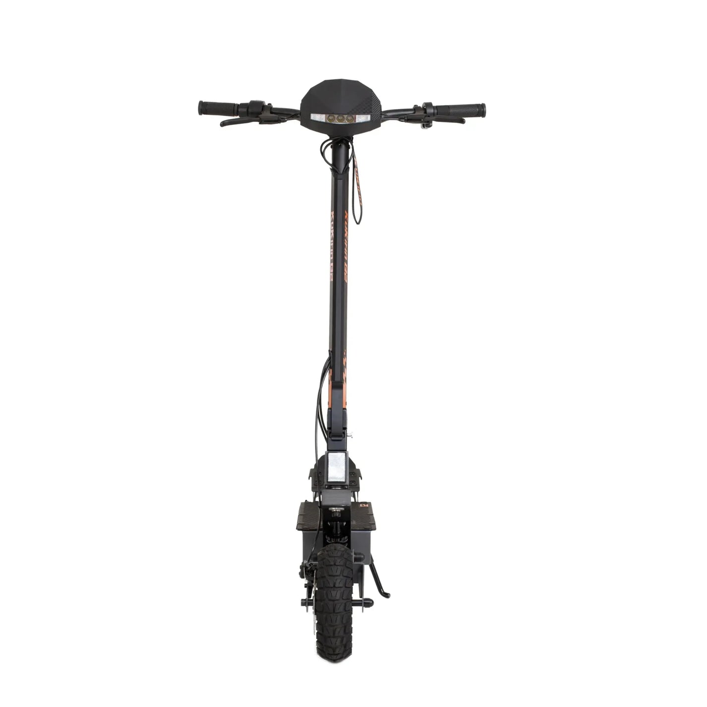 The product is an Electric Scooter KuKirin G2. The image shows the front part of the scooter, which has wide handlebars and a digital display. A large tire is also visible, indicating a robust design suitable for various terrains.
