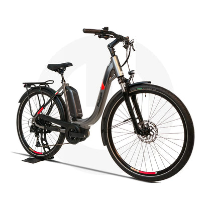 The product is an Electric bike from the Malaguti brand, model Bolonina. The image shows a bike with a modern design, equipped with an electric motor and a battery mounted on the frame. It features wide wheels, a comfortable seat, and ergonomically designed handlebars, ensuring a pleasant ride. The bike is designed for urban use and is suitable for various terrains.