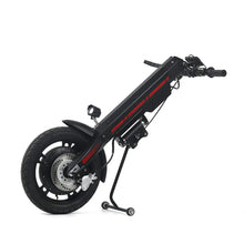 The product in the image is an electric scooter, model Mijo MT03. The image shows the scooter in an upright position, with a distinctive black and red color combination. A large rear tire, disc brake, and part of the frame and handlebars are visible. The scooter also has a kickstand for stability.