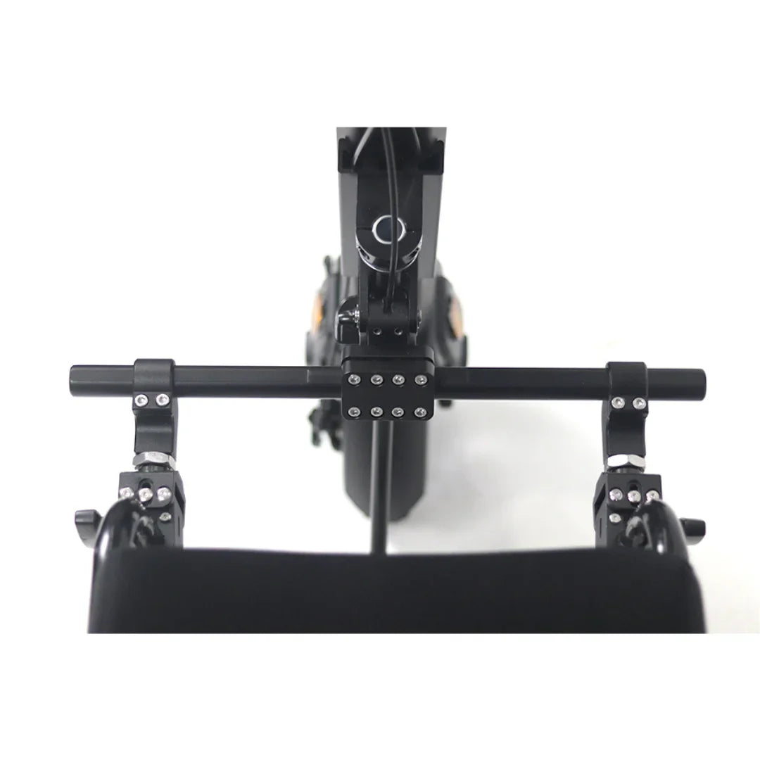 The product is an electric hitch, model Mijo MT01. The image shows the hitch's structure, which includes black metal components and an attachment mechanism. Details such as screws and connections are also visible, indicating a robust design. The hitch is intended for use with electric vehicles, enabling additional functionality.