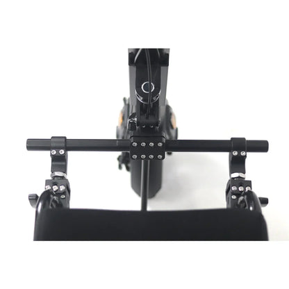 The product is an electric hitch, model Mijo MT01. The image shows the hitch's structure, which includes black metal components and an attachment mechanism. Details such as screws and connections are also visible, indicating a robust design. The hitch is intended for use with electric vehicles, enabling additional functionality.