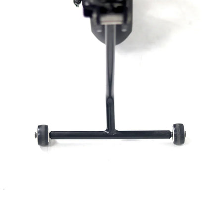 The product is an electric trailer hitch, model Mijo MT01. The image shows the underside of the hitch, which includes a black metal structure with two wheels at the ends. The wheels are small and allow for movement, indicating that the hitch is designed for easy use and transport.