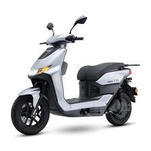Elegant silver Electric motorcycle Yadea T9L parked on a white background.