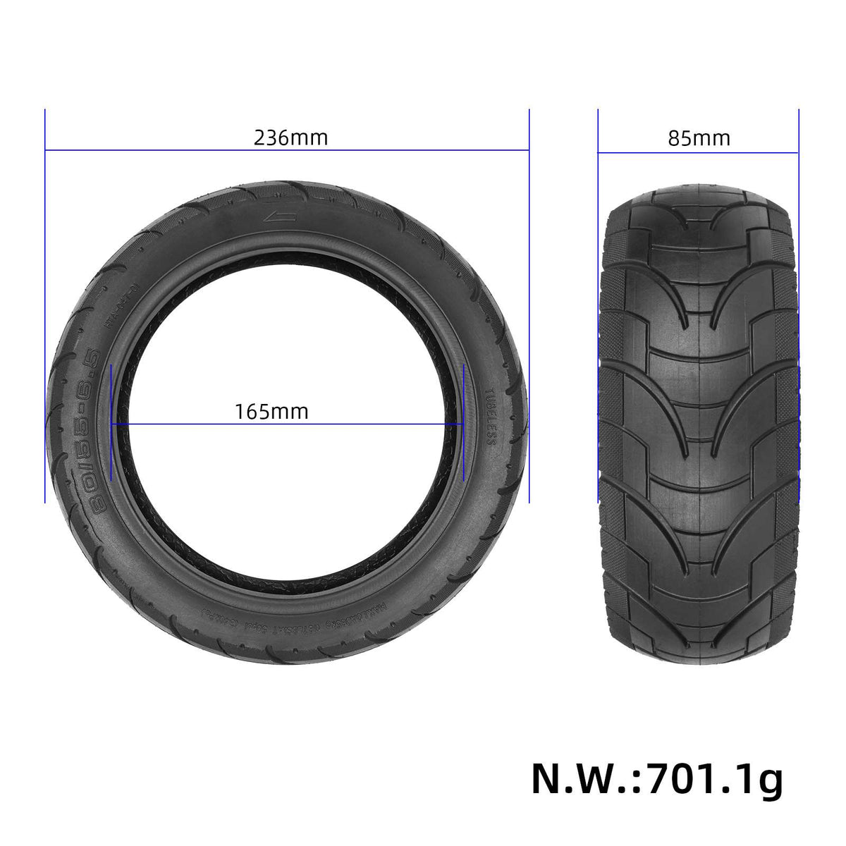 Cestna tubeless pnevmatika 80/55-6.5 – pogled 2