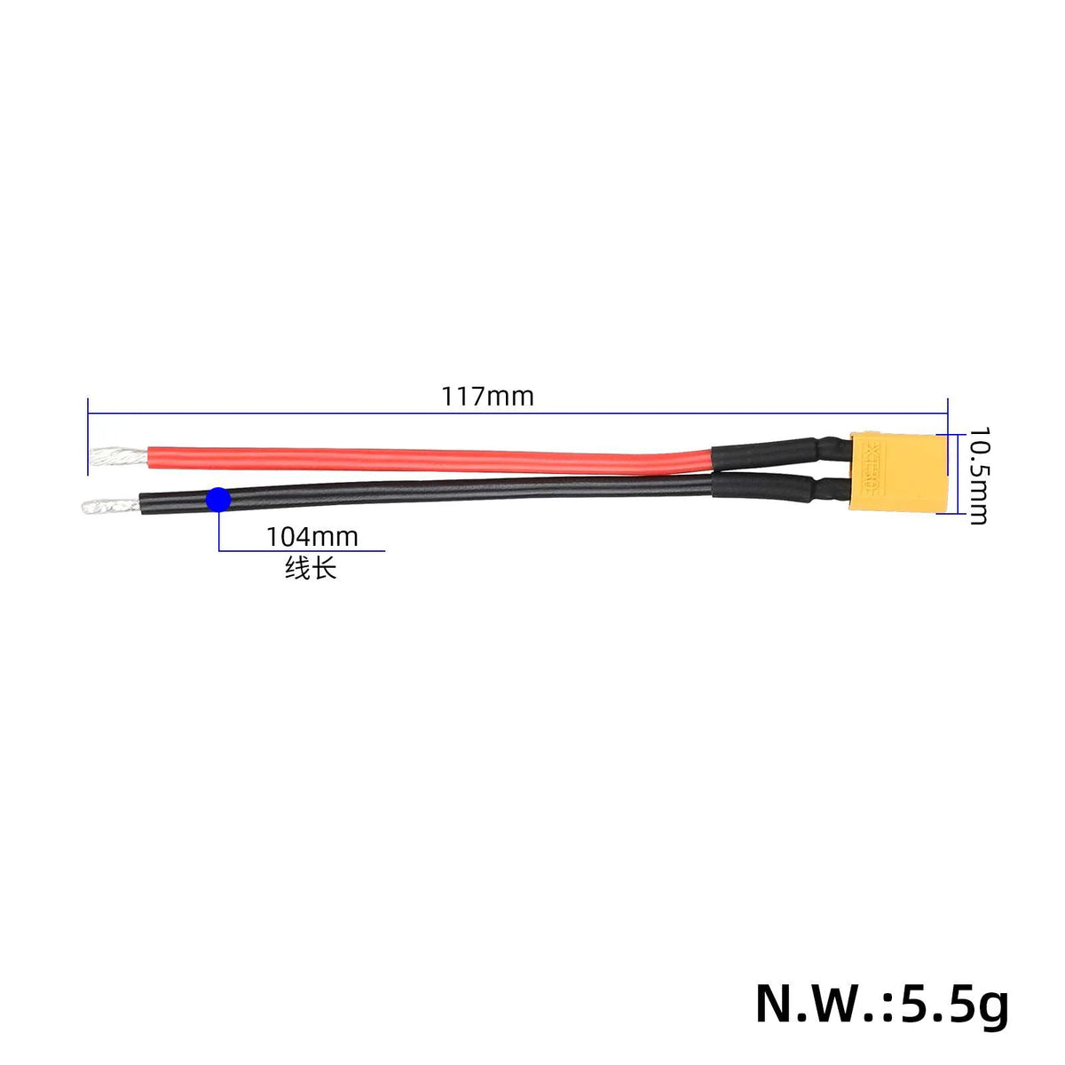 Napajalni kabel z moškim priključkom XT30, 14 AWG – 2/6