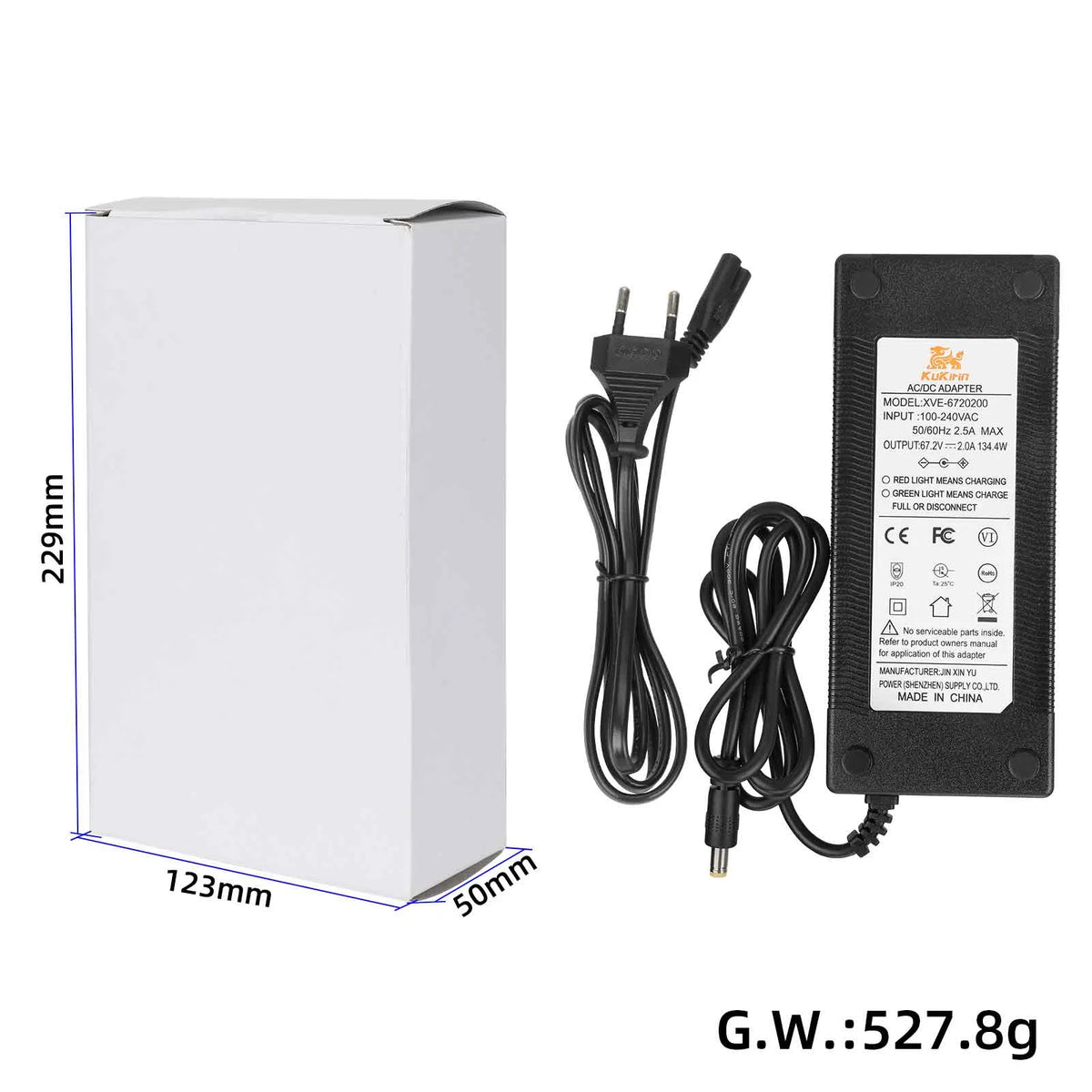 Charger KuKirin 67.2V 2.0A DC2.1 for KuKirin G4