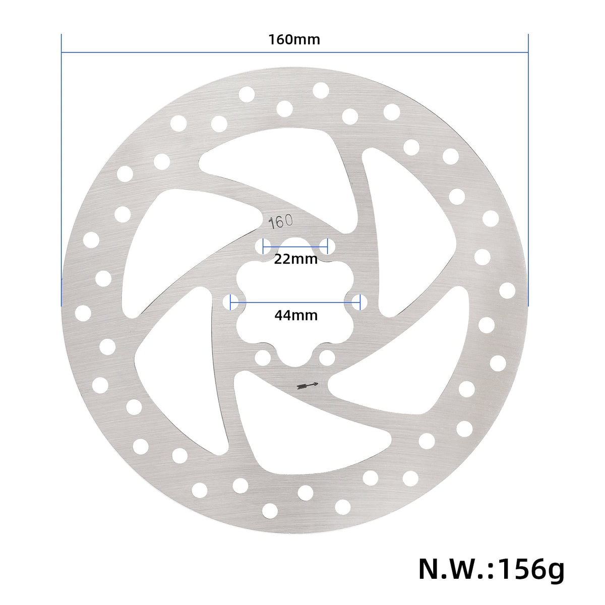 Zavorni disk 160 mm s 6 luknjami in razmikom 44 mm za električni skiro ali kolo