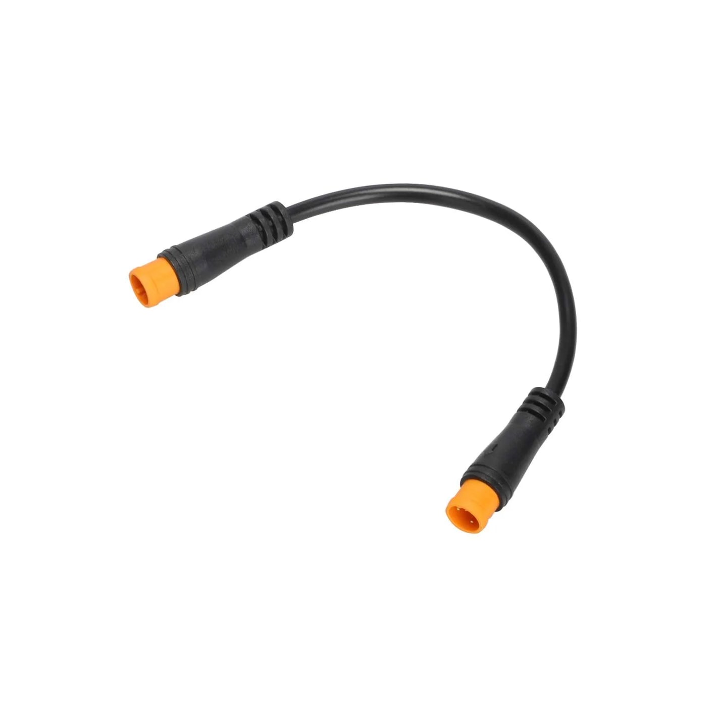 Ukrivljen črn povezovalni kabel za e-kolo z dvema rumenima 3-pinskima moškima konektorjema
