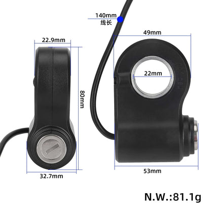 Dimenzijska skica električne ključavnice z merami 80 mm višine, 22 mm odprtine in 140 mm kabla za KuKirin G2 Pro