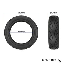 Prikaz mer pnevmatike: premer 240 mm, sedež 164 mm, širina 64,9 mm in masa 824,5 g