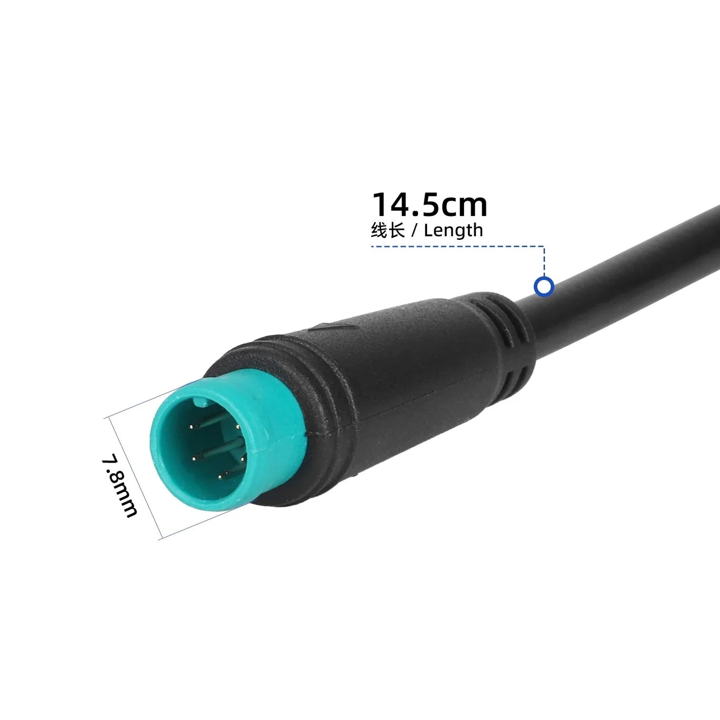 Bližnji posnetek 6-pinskega okroglega zelenega priključka kabla dolžine 14,5 cm in premera 7,8 mm za KuKirin G2 Pro