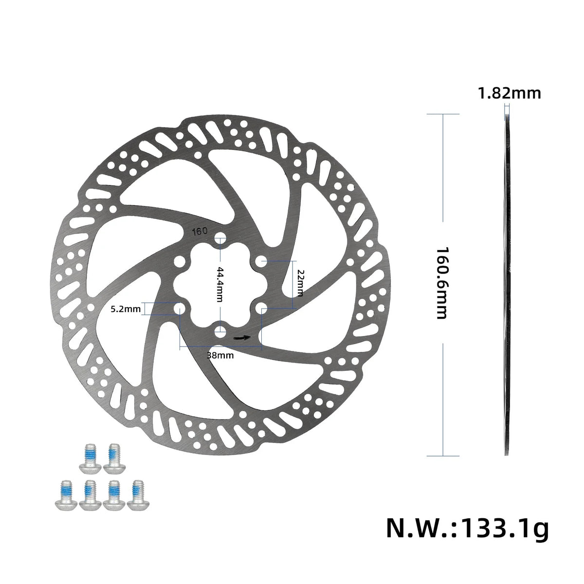 ULP7708.1 – Zavorni disk 160 mm s 6 vijaki – debelina 1,82 mm – pogled 2