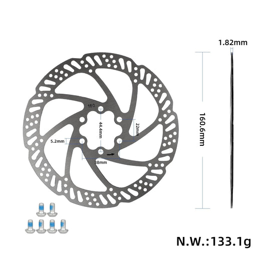 ULP7708.1 – Zavorni disk 160 mm s 6 vijaki – debelina 1,82 mm – pogled 2