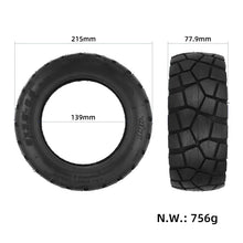 Prikaz mer pnevmatike: premer 215 mm, sedež 139 mm, širina 77,9 mm in masa 756 g