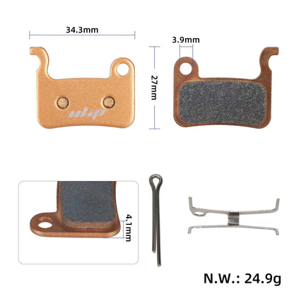 Dimenzijska shema zavorne ploščice ULIP s prikazom mer 34,3 mm krat 27 mm ter debeline 4,1 mm z neto maso 24,9 g za Xiaomi Electric Scooter 3